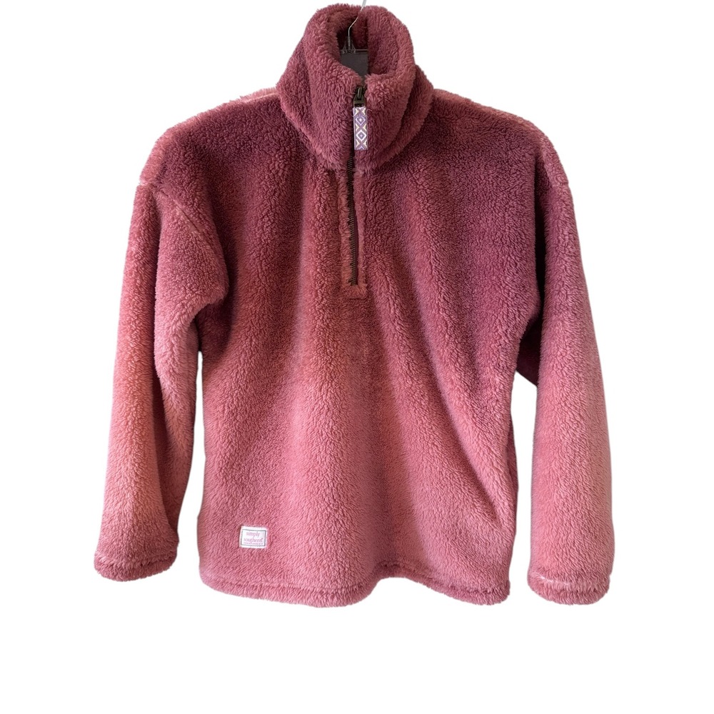 Simply Southern Pink Ombre Sherpa Fleece Quarter Zip Pullover Sweater Small